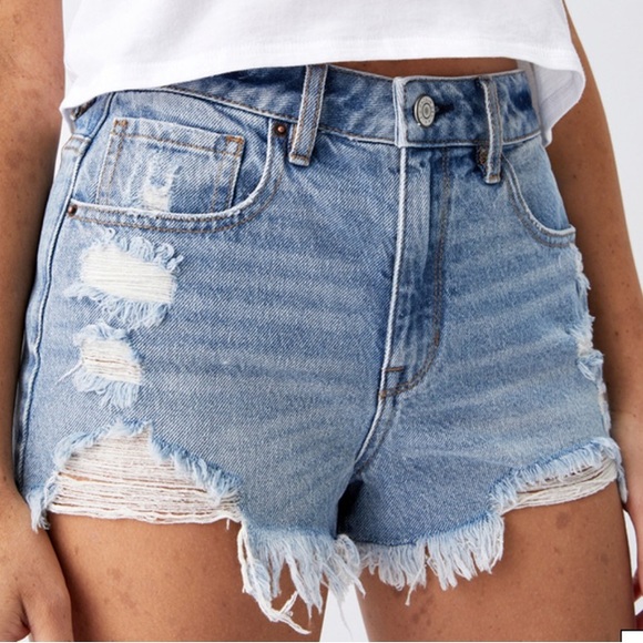 PacSun Blue High Waisted Denim Festival Shorts - Picture 3 of 7